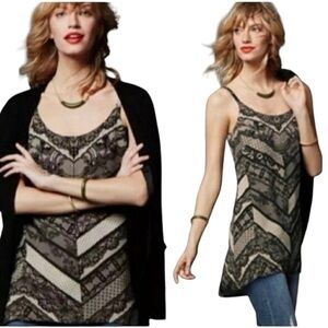 CAbi Lace Print Tunic Blouse Black